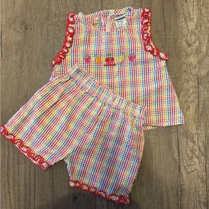 Vintage Y2K Oshkosh B’Gosh Rainbow Embroidered Fruit Seersucker Set Outfit 6-9M